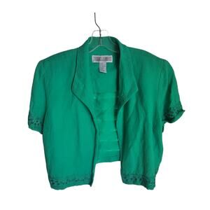 Jessica Howard Women's Jacket Size 14 Crop style with open front Linen blend